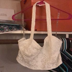 White halter crop top